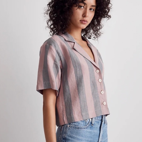 Madewell 100% Linen Resort Shirt Striped size L - Picture 2 of 8